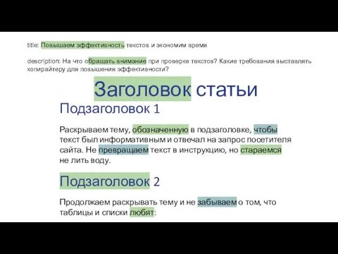 Заголовок статьи Подзаголовок 1 Раскрываем тему, обозначенную в подзаголовке, чтобы текст