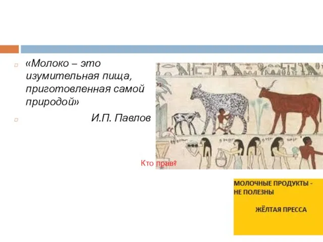 «Молоко – это изумительная пища, приготовленная самой природой» И.П. Павлов Кто прав?