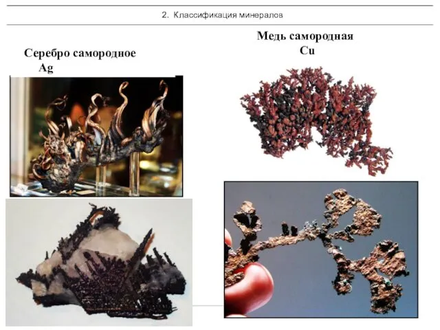 Медь самородная Cu Серебро самородное Ag