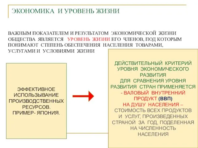 ЭКОНОМИКА И УРОВЕНЬ ЖИЗНИ ВАЖНЫМ ПОКАЗАТЕЛЕМ И РЕЗУЛЬТАТОМ ЭКОНОМИЧЕСКОЙ ЖИЗНИ ОБЩЕСТВА