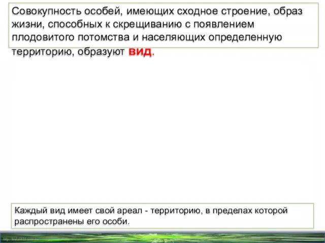 Совокупность особей, имеющих сходное строение, образ жизни, способных к скрещиванию с