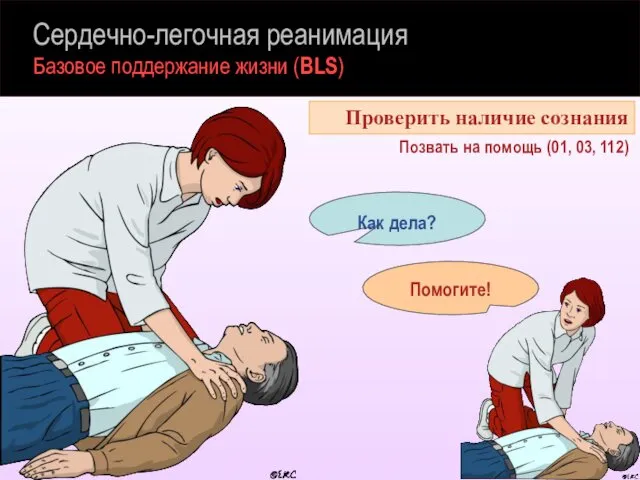 Сердечно-легочная реанимация Базовое поддержание жизни (BLS) Позвать на помощь (01, 03,