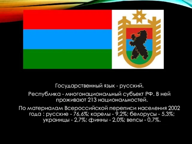 Государственный язык - русский. Республика - многонациональный субъект РФ. В ней