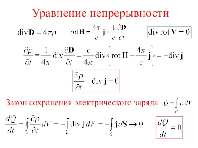 Уравнение непрерывности Закон сохранения электрического заряда