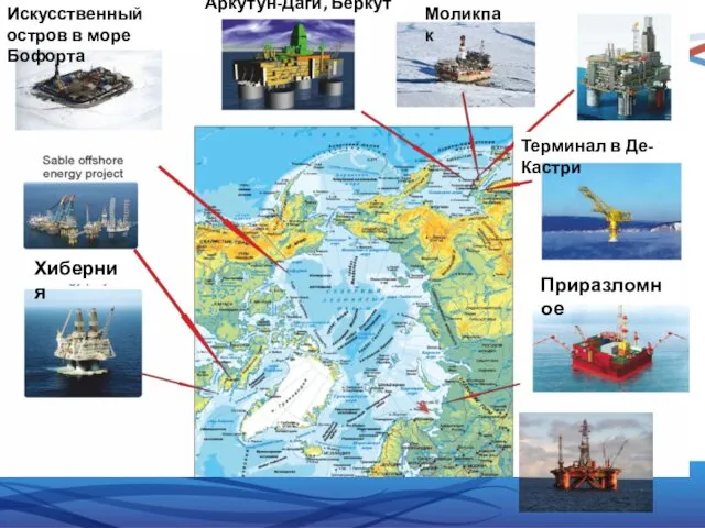 Аркутун-Даги, Беркут Приразломное Терминал в Де-Кастри Искусственный остров в море Бофорта Моликпак Хиберния