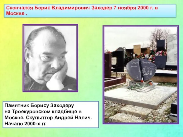 Скончался Борис Владимирович Заходер 7 ноября 2000 г. в Москве .