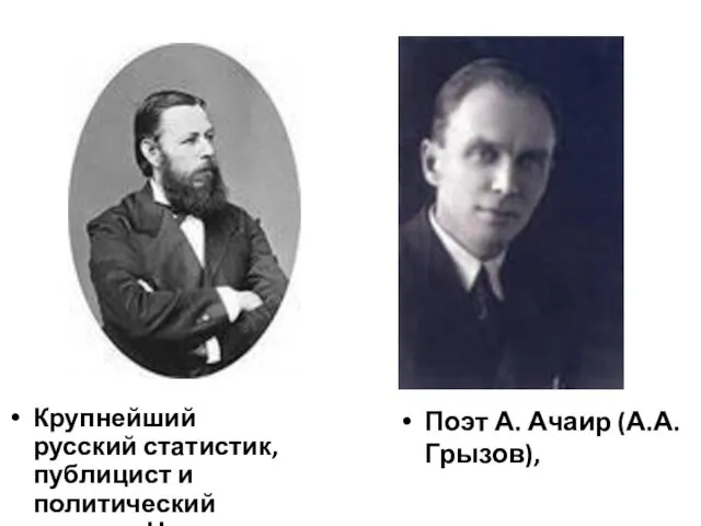 Крупнейший русский статистик, публицист и политический деятель Н. Анненский, Поэт А. Ачаир (А.А. Грызов),