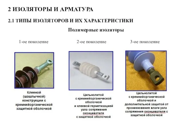 2 ИЗОЛЯТОРЫ И АРМАТУРА 2.1 ТИПЫ ИЗОЛЯТОРОВ И ИХ ХАРАКТЕРИСТИКИ Полимерные