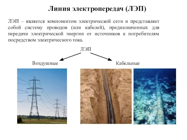 Линия электропередач (ЛЭП) ЛЭП – является компонентом электрической сети и представляет