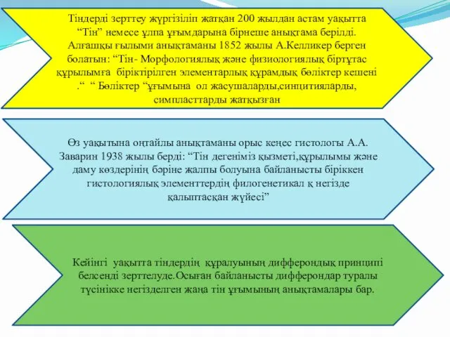 Тіндерді зерттеу жүргізіліп жатқан 200 жылдан астам уақытта “Тін” немесе ұлпа