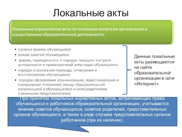 Локальные акты При принятии локальных нормативных актов, затрагивающих права обучающихся и