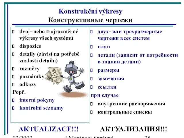 02/2003 J.Moninec: Správná inženýrská praxe Konstrukční výkresy Конструктивные чертежи двух- или