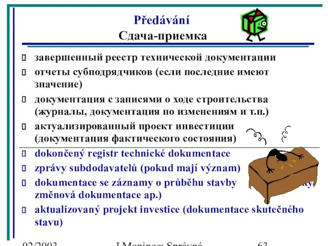 02/2003 J.Moninec: Správná inženýrská praxe завершенный реестр технической документации отчеты субподрядчиков