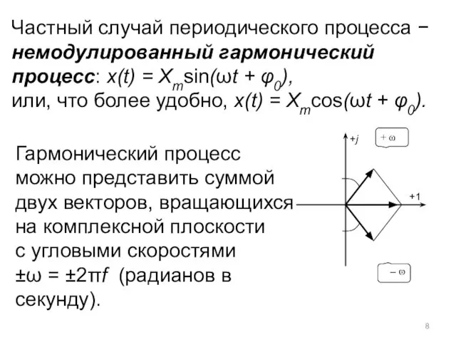 Частный случай периодического процесса − немодулированный гармонический процесс: x(t) = Xmsin(ωt