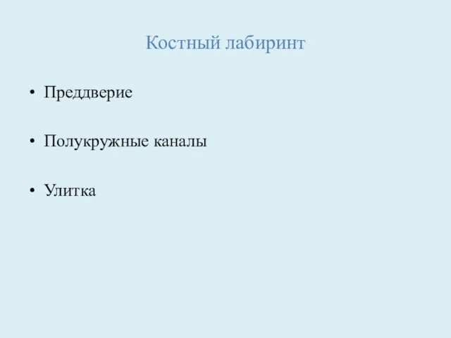 Костный лабиринт Преддверие Полукружные каналы Улитка