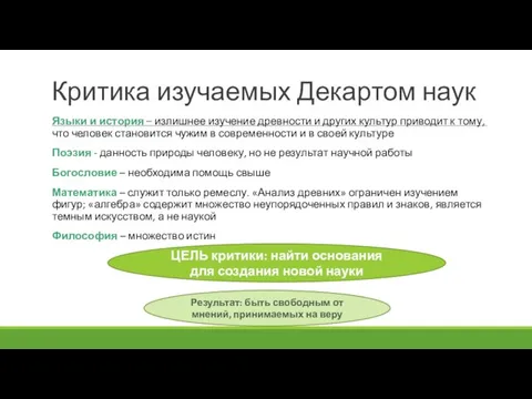 Критика изучаемых Декартом наук Языки и история – излишнее изучение древности