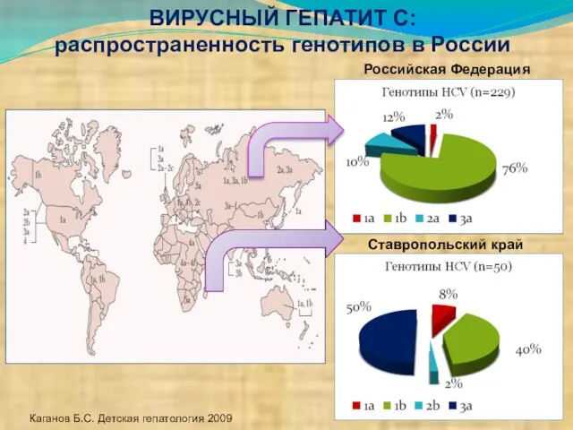 ВИРУСНЫЙ ГЕПАТИТ С: распространенность генотипов в России Ставропольский край Российская Федерация Каганов Б.С. Детская гепатология 2009