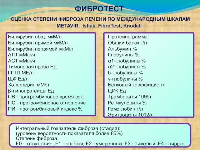 ФИБРОТЕСТ ОЦЕНКА СТЕПЕНИ ФИБРОЗА ПЕЧЕНИ ПО МЕЖДУНАРОДНЫМ ШКАЛАМ METAVIR, Ishak, FibroTest,