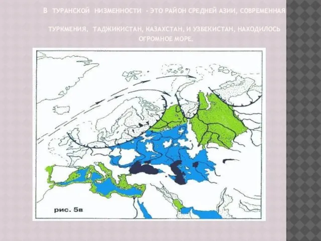 В ТУРАНСКОЙ НИЗМЕННОСТИ - ЭТО РАЙОН СРЕДНЕЙ АЗИИ, СОВРЕМЕННАЯ ТУРКМЕНИЯ, ТАДЖИКИСТАН,