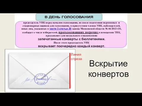 Вскрытие конвертов председатель УИК перед началом голосования, но после подготовки переносных