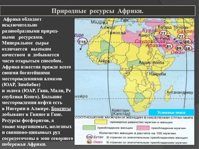 Природные ресурсы Африки. Африка обладает исключительно разнообразными природ-ными ресурсами. Минеральное сырье