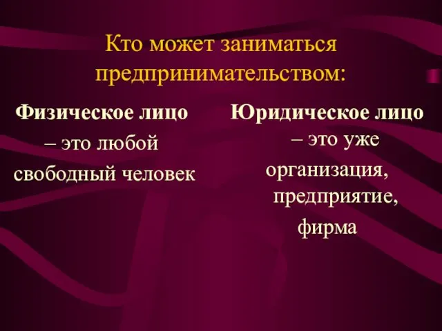 Кто может заниматься предпринимательством: Физическое лицо – это любой свободный человек