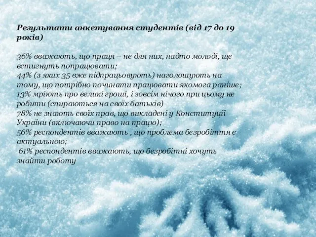 Результати анкетування студентів (від 17 до 19 років) 36% вважають, що