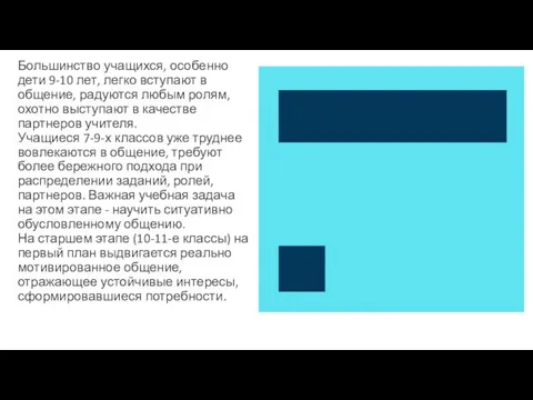 Большинство учащихся, особенно дети 9-10 лет, легко вступают в общение, радуются