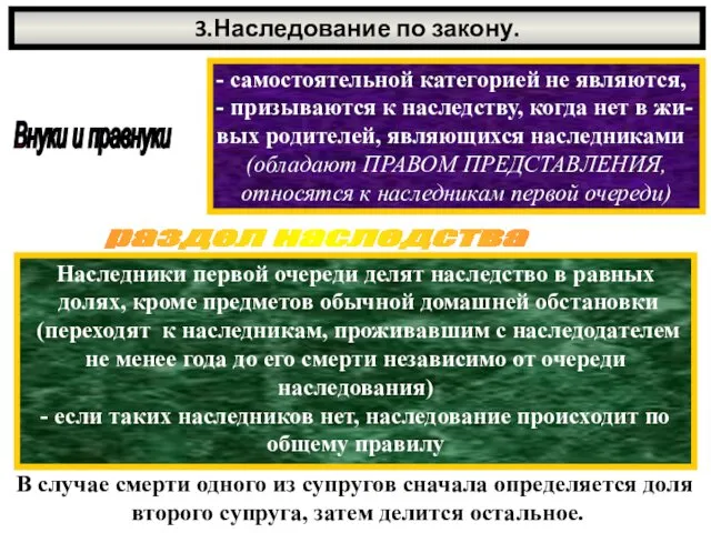 3.Наследование по закону. Внуки и правнуки - самостоятельной категорией не являются,