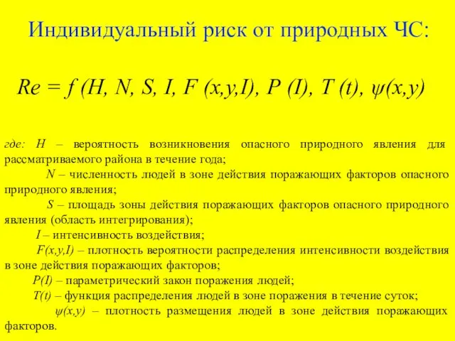 где: H – вероятность возникновения опасного природного явления для рассматриваемого района