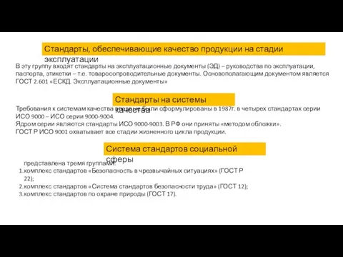 Стандарты, обеспечивающие качество продукции на стадии эксплуатации В эту группу входят