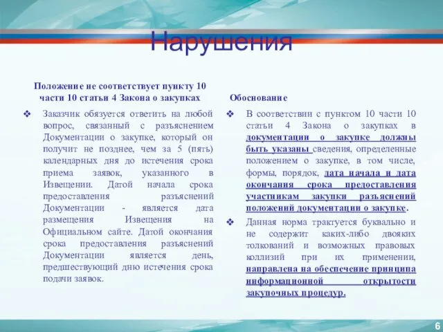 Нарушения Положение не соответствует пункту 10 части 10 статьи 4 Закона