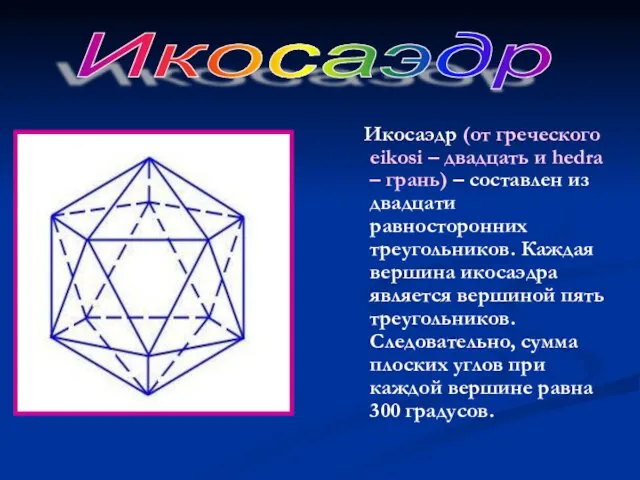 Икосаэдр (от греческого eikosi – двадцать и hedra – грань) –