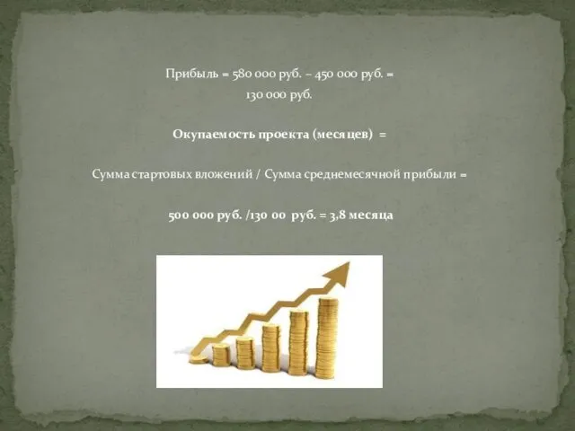 Прибыль = 580 000 руб. – 450 000 руб. = 130