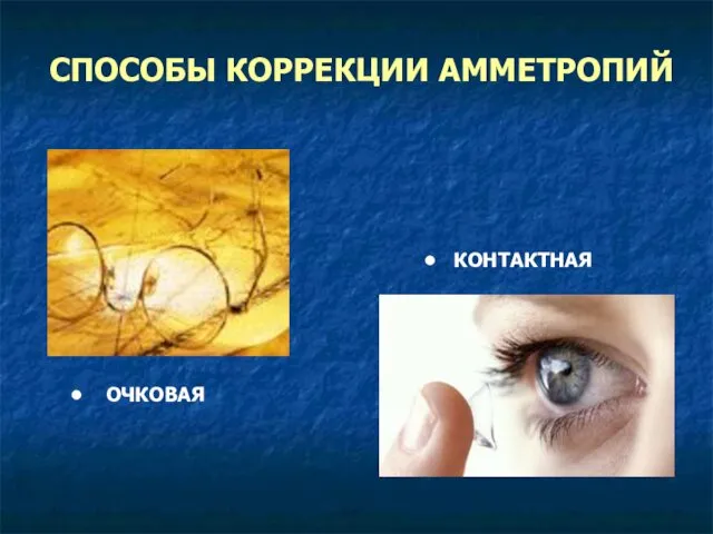 СПОСОБЫ КОРРЕКЦИИ АММЕТРОПИЙ ОЧКОВАЯ КОНТАКТНАЯ