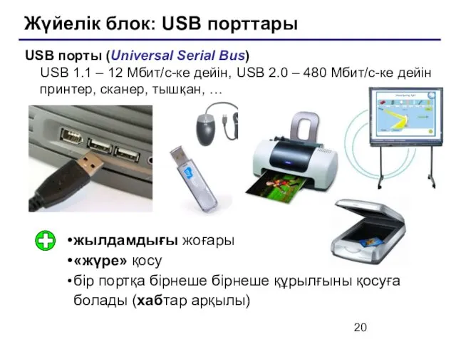 Жүйелік блок: USB порттары USB порты (Universal Serial Bus) USB 1.1
