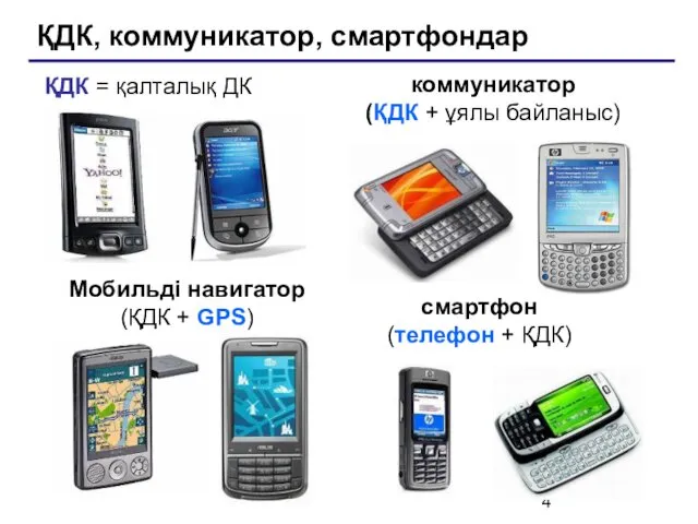 ҚДК, коммуникатор, смартфондар Мобильді навигатор (ҚДК + GPS) ҚДК = қалталық