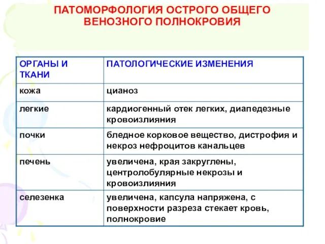 ПАТОМОРФОЛОГИЯ ОСТРОГО ОБЩЕГО ВЕНОЗНОГО ПОЛНОКРОВИЯ