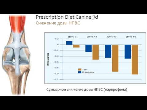 Prescription Diet Canine j/d Снижение дозы НПВС Суммарное снижение дозы НПВС (карпрофена)