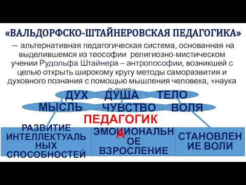 «ВАЛЬДОРФСКО-ШТАЙНЕРОВСКАЯ ПЕДАГОГИКА» — альтернативная педагогическая система, основанная на выделившемся из теософии