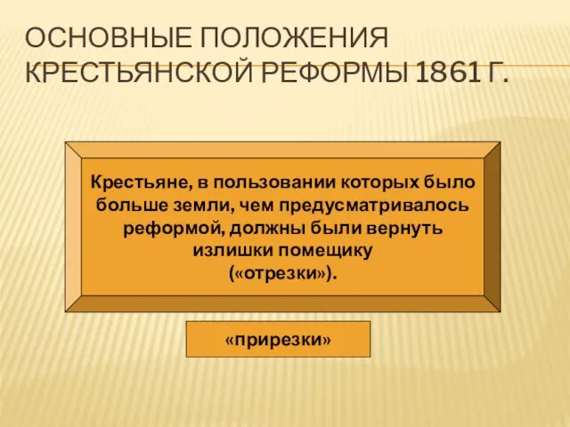 ОСНОВНЫЕ ПОЛОЖЕНИЯ КРЕСТЬЯНСКОЙ РЕФОРМЫ 1861 Г. Крестьяне, в пользовании которых было