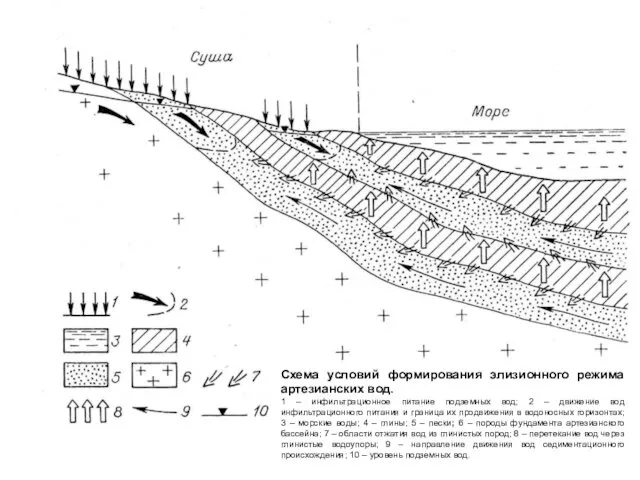 Подземные воды континентов Подземные воды зоны насыщения Артезианские воды Схема условий