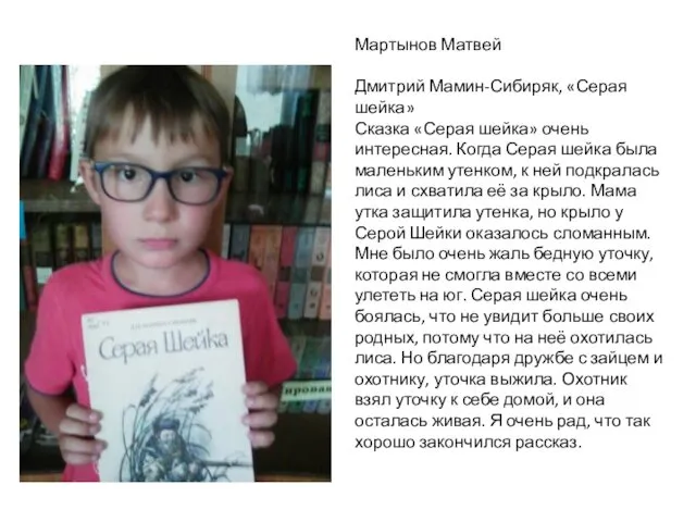 Мартынов Матвей Дмитрий Мамин-Сибиряк, «Серая шейка» Сказка «Серая шейка» очень интересная.