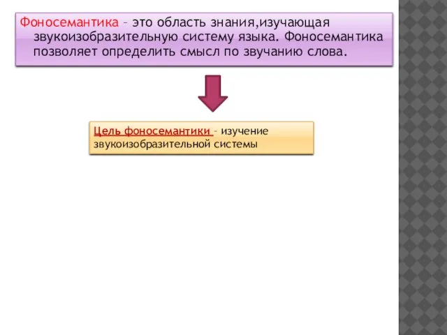 Фоносемантика – это область знания,изучающая звукоизобразительную систему языка. Фоносемантика позволяет определить