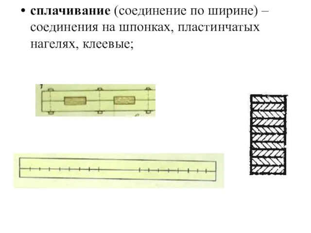 сплачивание (соединение по ширине) – соединения на шпонках, пластинчатых нагелях, клеевые;