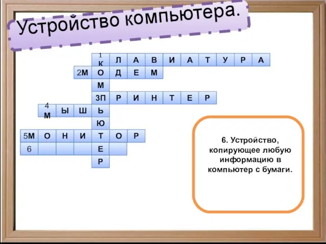 Устройство компьютера. 1 К Л А В И А Т У