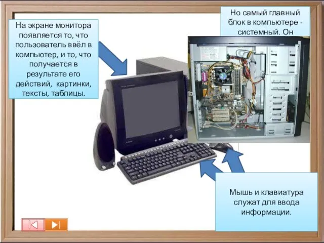 Мышь и клавиатура служат для ввода информации. На экране монитора появляется