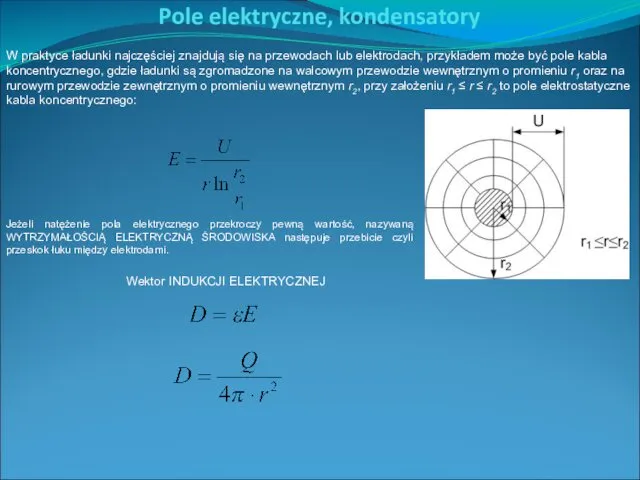 Pole elektryczne, kondensatory W praktyce ładunki najczęściej znajdują się na przewodach