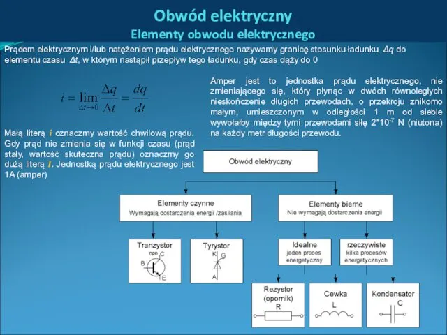 Obwód elektryczny Elementy obwodu elektrycznego Prądem elektrycznym i/lub natężeniem prądu elektrycznego