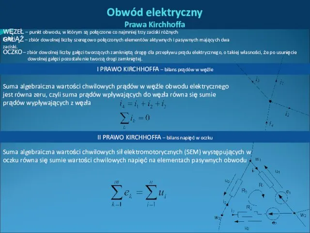 Obwód elektryczny Prawa Kirchhoffa GAŁĄŹ – zbiór dowolnej liczby szeregowo połączonych